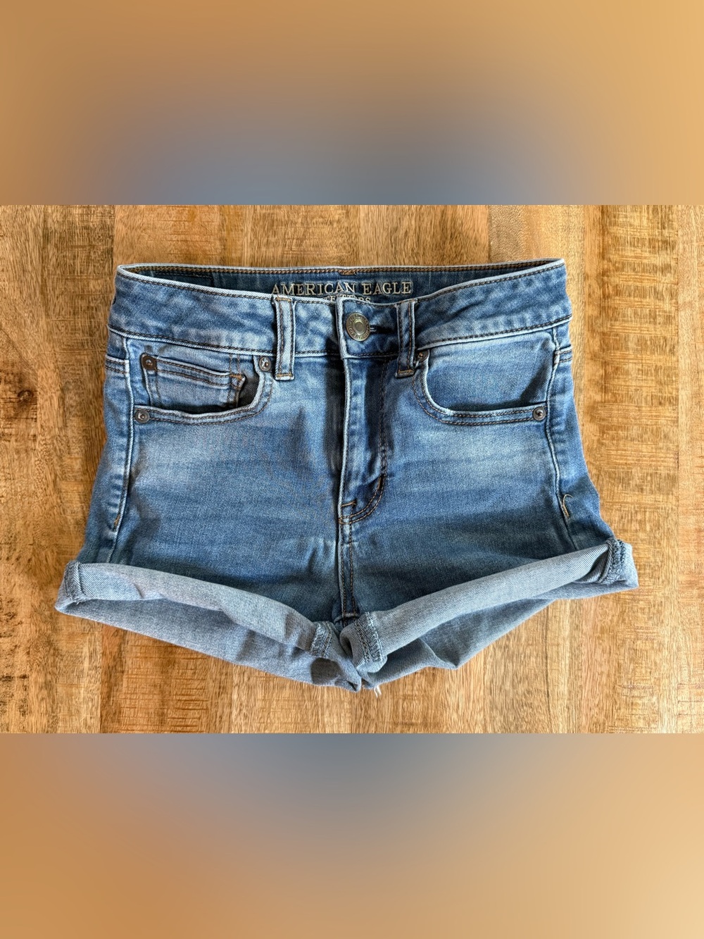 American Eagle Next Level Stretch High Rise Denim Shorts Size 2 Cuffed Raw Hem